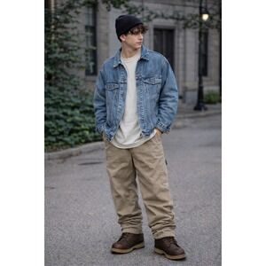 Vintage 90s Denim Trucker Jacket Mens XL Distressed Faded Workwear Grunge Y2K